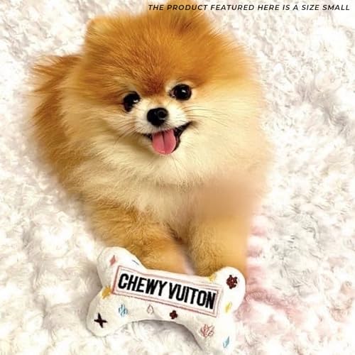 Haute Diggity Dog Chewy Vuiton Bone Plush Squeaky Dog Toy, Soft Durable Designer-Inspired Stuffed Puppy Chew Toys for Small & Medium Dogs, Machine-Washable (White) Small - color: White Bone, size: Small