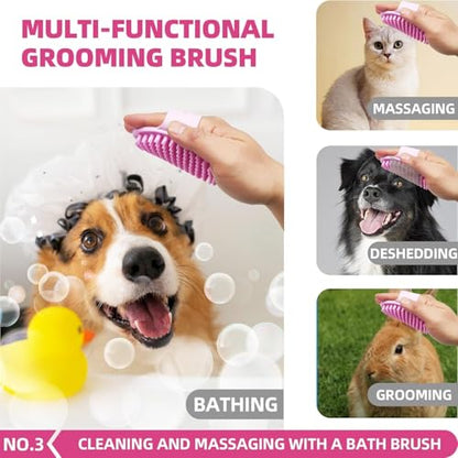 Bath Grooming Kit for Pets - Hair Brush Set with Towel, Washing Gloves, and Shampoo Scrubber Brush for Dogs and Cats (Pink) - color: 6-Bath-Pink