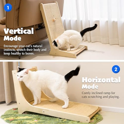 PETKARAY Sisal Cat Scratcher, Upright Cat Scratch Pad Wall Mounted, Vertical Scratching Post Alternative, L Shape Scratching Board 105° - color: 105°, size: Large