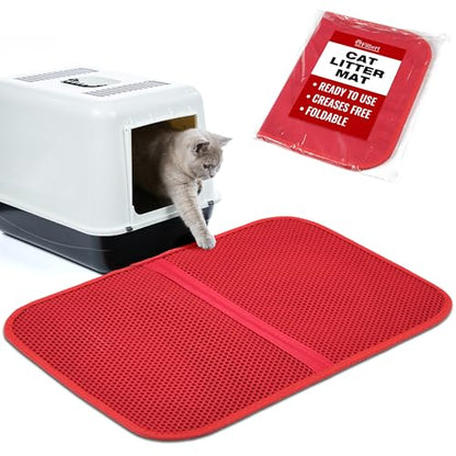 Filbert Cat Litter Mat, Foldable Cat Litter Mat, 23.6"x 14.8", Honeycomb Design, Skid-Proof, Water-Proof, Double Layer, Easy to Clean, Less Waste, Red - color: Red
