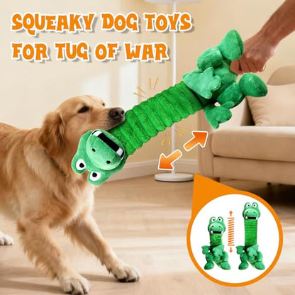 Fuufome Large Squeaky Dog Toys:Plush Tug of War Dog Toys with Crinkle-Interective Chew Toys for Small,Medium,and Large Breeds- Puppy Toys Keep Them Busy&Dental Exercise - color: dark green