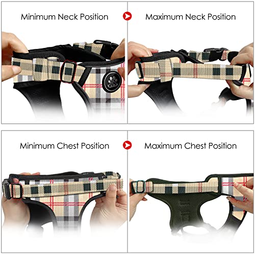 No Pull Dog Harness with Leash, Reflective No Choke Pet Vest Harness,Adjustable Soft Padded Dog Harness with Easy Control Handle for Small Dogs(Checkered Beige,Small) - color: Checkered Beige, size: 【S】neck 11-15" chest 15-21"