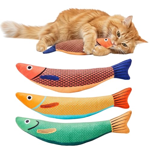 Cat Kicker Fish Toy 3-Pack with Premium Catnip – Plush Interactive Kick Toy for Cats, Durable Kitty Kicker Pillow, Enrichment Toy for Indoor Cats