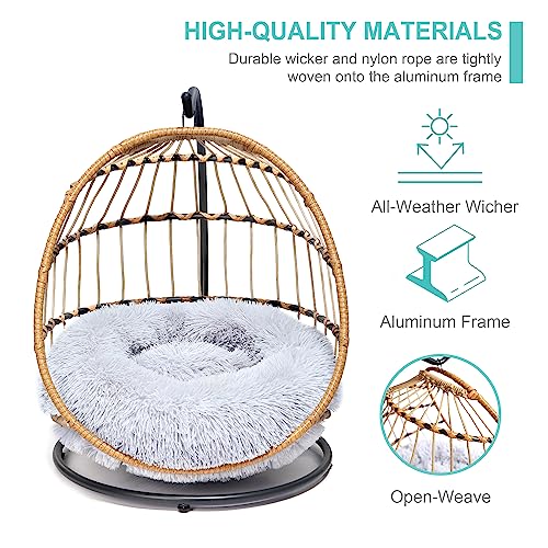 SWITTE Cat Hammock Chair Bed - Removable & Washable Cushion, Hanging Rattan Swing for Indoor Outdoor Cats & Small Dogs, Adjustable Pet Swinging Hammock with 3 Modes - Light Grey - color: Light Grey