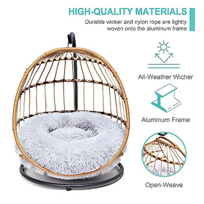 SWITTE Cat Hammock Chair Bed - Removable & Washable Cushion, Hanging Rattan Swing for Indoor Outdoor Cats & Small Dogs, Adjustable Pet Swinging Hammock with 3 Modes - Light Grey - color: Light Grey