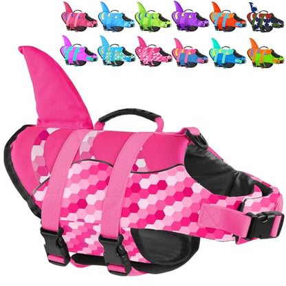 Shark Fin Dog Life Jacket High Buoyancy, Adjustable Dog Life Vest with Quick Release Buckles & Rescue Handle for Swimming Boating, Small Medium Large Dogs - color: Shark-Gradient Pink, size: X-small