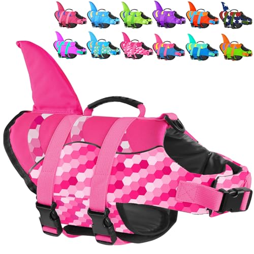 Shark Fin Dog Life Jacket High Buoyancy, Adjustable Dog Life Vest with Quick Release Buckles & Rescue Handle for Swimming Boating, Small Medium Large Dogs - color: Shark-Gradient Pink, size: X-small