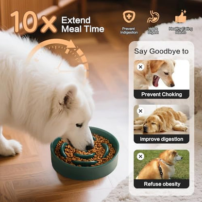 6'' Ceramic Slow Feeder Dog Bowls - Petal Shape Modern Dog Food Dish for Cats and Small Breed Dogs, Puzzle Maze Bowl to Slow Down Eating, Anti-Gulping, Dishwasher & Microwave Safe, Green - color: Green, size: 6 inch