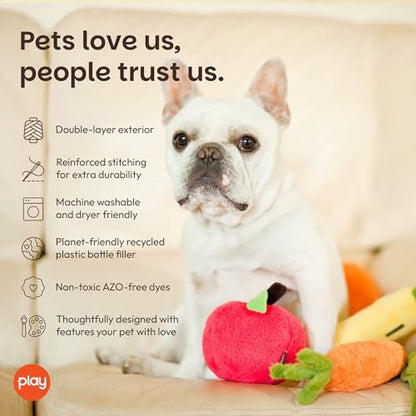 P.L.A.Y. Cute Plush Dog Toys - Fruit & Vegetable Themed Durable Squeaker Chew Toy, Great for Puppies & Small, Medium, Large Dogs - Machine Washable, Recycled Materials (Garden Fresh Carrot, Medium) - color: Carrot, size: Medium