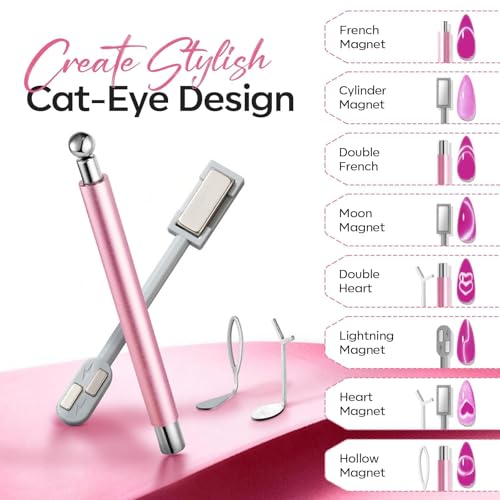 modelones Cat Eye Gel Polish Nail Magnet, 3-in-1 Cat Eye Magnet Pen & Heart-Shaped for Nail Art Tool Cylindrical & Ball &Lightning Circle Cat Eye Magnet for Cateye Gel Polish DIY Salon - color: A A 3-in-1 Double Head Cat Eye Magnet