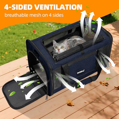 Cat Carrier Soft-Sided Travel Bag for Medium to Large Cats Over 15lbs, Small Dog Carrier Crate Top Entry Breathable Mesh Puppy 12 Pounds, Pet Rabbit Carrying Cage Kennel Collapsible Navy - color: Navy