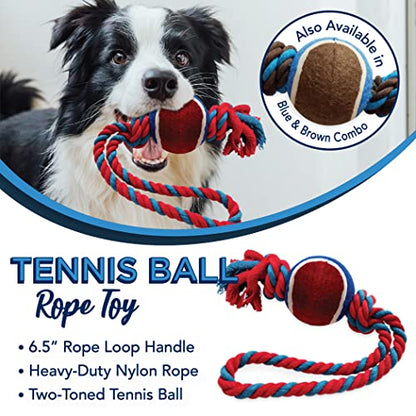 Dog Rope Toy with Tennis Ball (11”) – Strong Tug Toys for Dogs for Interactive Play & Bonding – Non-Abrasive Felt Dog Tennis Balls w/Rope for Puppies & Moderate Chewers – 1-Pack Red - size: 1 Rope Dog Toy Red Ball FBA