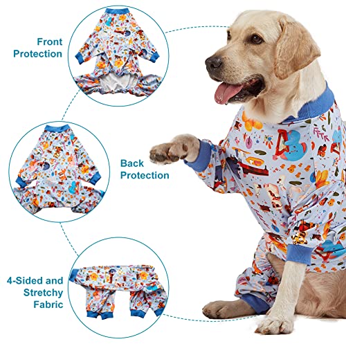 LovinPet Pajamas for Big Dogs, Pet Anxiety Relief, Sun Protection Dog Pajamas, Lightweight Stretchy Knit Fabric, Woodland Musicians Print, PJ's for Dogs, Stop Shedding for Dogs, Pet PJ's, L - size: Large