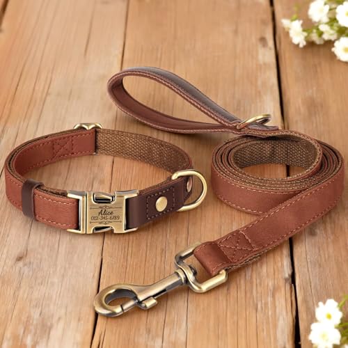 Personalized Dog Collars, Custom PU Leather Dog Collar with Name&Phone Number, Engraved Dog Collar for Large Dogs, Adjustable Durable Collar with Quick Release Metal Buckle, Brown,XL - color: Brown, size: Xl: Neck 20-27", Width 1.2"