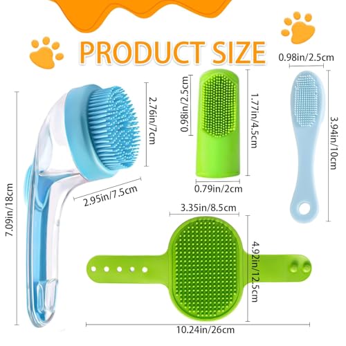 7 PCS Pet Bath Brush Set, Dog Bath Brush with Shampoo Dispenser, Cat Chin Cleaning Brush, Dog Toothbrush, Adjustable Glove Massage Brush, Pet Scrubber for Bathing Long Short Haired Dogs Cats (Green) - color: Green