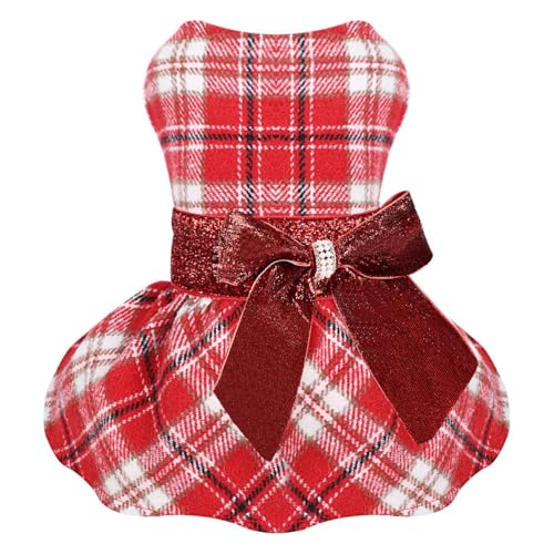 Dog Sweater Dress,Red Plaid Dog Dress Winter Clothes for Small Dogs Girl Fancy Sequin Puppy Fleece Lining Sweater Pet Coat Cat Apparel, XXS - color: Plaid Red, size: XX-Small (Chest 11.8 in)