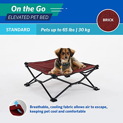 Coolaroo On-The-Go Elevated Dog Bed - Foldable Pop-Up Travel Dog Bed with Breathable, Moisture-Resistant Fabric, Carry Bag Included, Lightweight & Portable, Brick, Standard - color: Brick, style: Standard