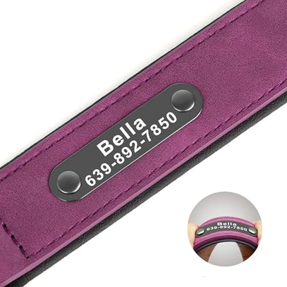 Didog Custom PU Leather Dog Collars with Personalized Engraving Nameplate,Personalized Padded Dog Collars Engraved for Medium Large Dogs,Purple,L Size - color: Purple, size: L: Fit 13-17"Neck