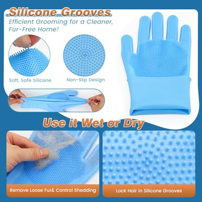 7 Pcs Bathing Kit with Storage Bag for Dogs & Cats Includes Pet Grooming Gloves, Dog Bath Brush & Finger Toothbrush All-in-One Pet Care (Ocean Blue) - color: Ocean Blue