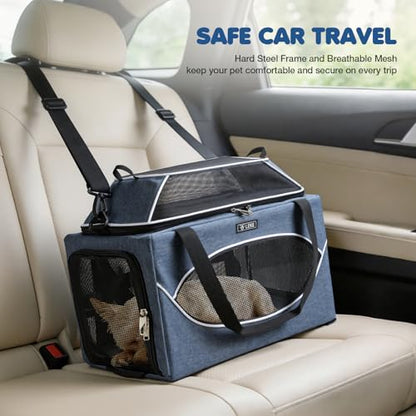 Top-Expandable Pet Carrier 18x11x11Inch Delta American United Airline Approved Underseat to 15lbs Stable Car Travel Carriers for Small Dogs Cats with Locking Safety Zippers Anti-Scratch Mesh - color: Blue, size: 18"x11"x11"