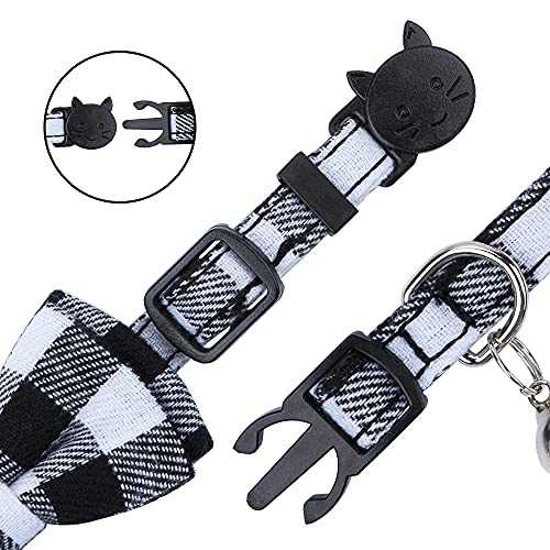 Faleela Cat Collar Bandana Bells Set - 2 Pack Set Cat Collar Breakaway with Cute Bow Tie and Bell, Adjustable from 7.8-10.5 Inch, Soft and Comfortable for Kitty and Some Puppies - color: White and black+bandana