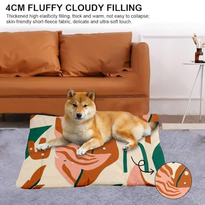 Red Modern Botanical Washable Dog Bed Small Washable Crate Mat Puppy Crate Pad Cushion Non-Slip Puppy Bed for Chew-Resistant Dog Beds Pet Mat Outdoor Kennel Flooring for Dogs Indoor 24X18 Inch - size: 24 × 18 inch