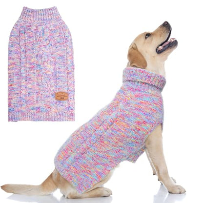 BEAUTYZOO Small Dog Sweater -Turtleneck Pullover Classic Cable Knit Fuzzy Winter Coat Dog Cold Weather Clothes for Small Medium Dogs Puppy Girl Boys(Rainbow Pink, M/L) - color: Gradient Pink, size: M/L (Back: 18",Chest: 23", Neck: 15")