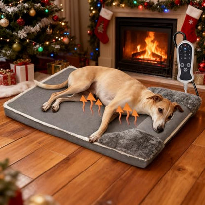 Heated Dog Bed for Large Dogs, 40x27 Inch Pet Sofa with 9-Level Adjustable Warmer, Waterproof Lining, Machine-Washable Removable Cover Non-Slip Bottom, Gray - size: Large
