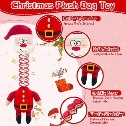 Christmas Large Interactive Dog Toys: Squeaky Plush Stuffed Dog Toy for Large Dogs - Big Chew Santa Dogs Toys for Puppy Small Medium Large Breeds - color: Dark Red