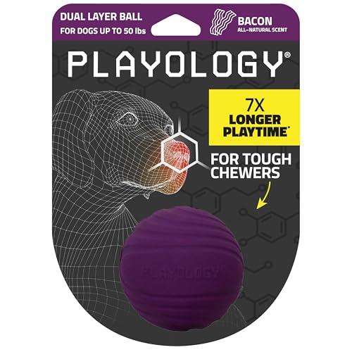 Playology Dog Toys | Dual Layer Ball Durable Chew Toy for Tough Chewers | Bacon Scented Medium Dog Toy | Chew Toys for Dogs - size: Medium, style: Bacon