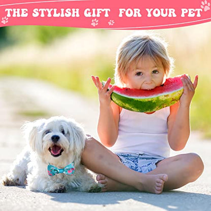 Reginary 100 Pieces Dog Bow Tie Collar Set Include 40 Dog Neckties, and 30 Puppy Bowties, 30 Collar Flowers, Adjustable Pet Ties Grooming for Small Medium Cats Pets Supply(Flamingo) - style: Flamingo