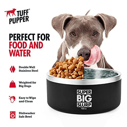 Tuff Pupper 100 oz Heavy Duty Insulated Stainless Steel Dog Bowl for Large Dogs, Non-Slip Base, Dishwasher Safe - color: Epic Black, size: 100oz