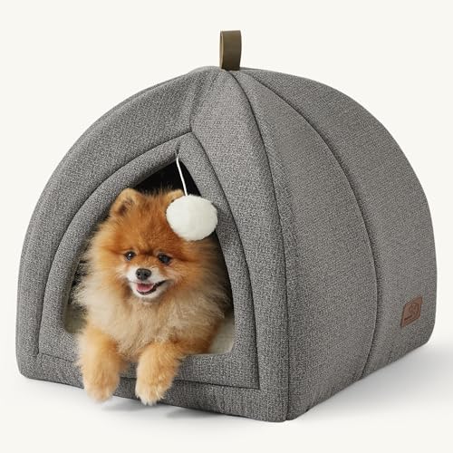 Bedsure Cat Beds for Indoor Cats - 2 in 1 Cat Cave House Tent for Kittens and Small Pets with Removable Washable Cushioned Pillow, Foldable Kitten Hideaway with Non-Slip Bottom, Grey, 17.3 inches - color: Grey, size: L(17.3x17.3x17.3)