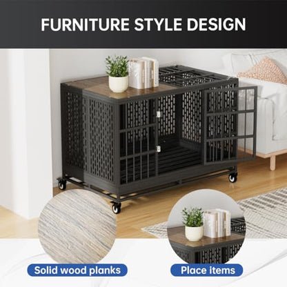 Snuowu 48 Inch Heavy Duty Dog Crate with Wheels, Folding Metal Big Dog Cage for Large and Medium Dogs, Extra Large XL XXL Indestructible Dog Crate with Removable Tray. - size: 47.3"L x 29.0"W x 32.0"H