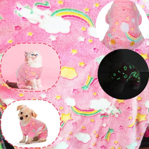 Plush Dog Pajamas Glow in The Dark Dog Jumpsuit 4 Legged Onesie for Small Medium Dog Cat, Pink Rainbow XS - color: Pink Rainbow, size: X-Small