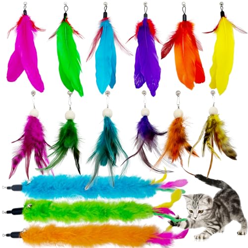 15 Pieces Cat Feather Toy Refills, Cat Toys Wand Replacement Attachments Assorted Feathers Toy for Indoor Cats - color: 15 Cat Feather Toy Refills