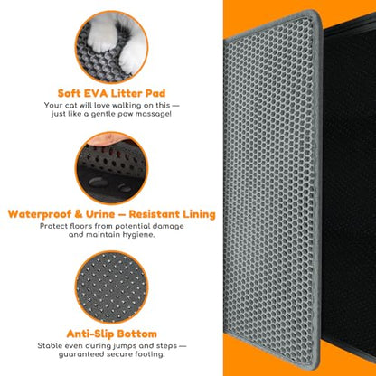 Waterproof Cat Litter Mat - New 24x16 Inch Honeycomb Double Layer Traps Litter, Waterproof & Non-Slip Floor Protector, Easy Clean, Odor-Free, Dark Gray - color: Dark Grey