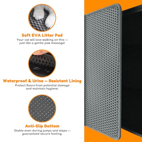 Extra Large Waterproof Cat Litter Mat - New 31x24 Inch Honeycomb Double Layer Traps Litter, Waterproof & Non-Slip Floor Protector, Easy Clean, Odor-Free, Dark Gray - color: Dark Grey