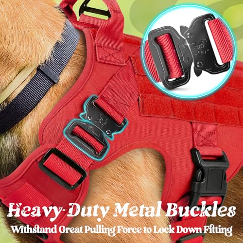 rabbitgoo Tactical Dog Harness Medium Sized, Heavy Duty Pet Harness with Handle, No-Pull Service Vest Medium Breed, Adjustable Military Dog Vest for Training Hunting Walking, Red, M - color: Red, size: Medium