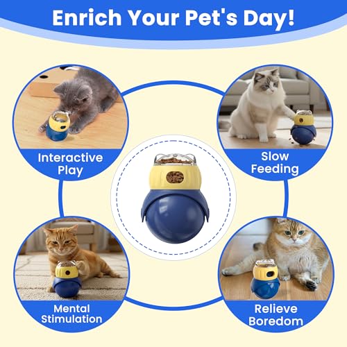 Cat Interactive Puzzle Toy, Adjustable Treat Dispenser for Indoor Cats, Safe Material Kitty Enrichment Toy for IQ Training, Mental Stimulation, Relieve Boredom, Gifts