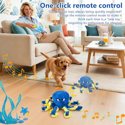 Interactive Dog Toys Octopus, Moving Dog Toy to Keep Them Busy, Durable Automatic Jumping Dog Toy Bouncing Dogs Toy Squeaky Moving Tug of War Doggie Toy for Small Medium Large Dogs (Blue)