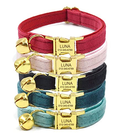 Personalized Cat Collar with Engraved Name and Phone Number - Customizable Kitten Collars for Boys and Girls (Velvet) - color: Velvet