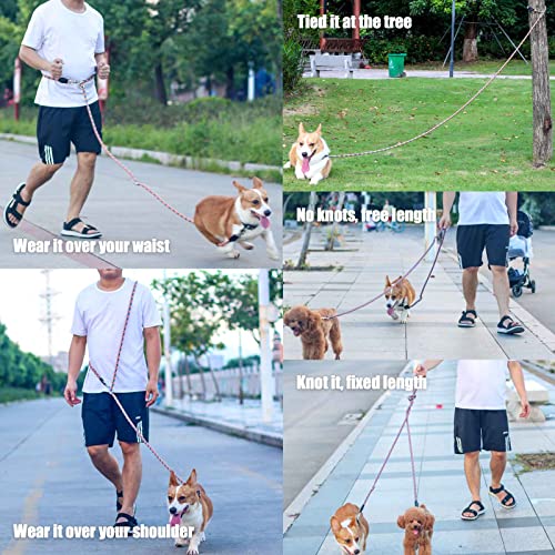 Hands Free Dog Leash(8.5ft), 8 in 1 Multifunction Nylon Double Leash for Dogs,1.2cm Adjustable Waist with Reflective Stitching for Training -Grey - color: Grey
