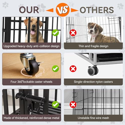 49/48/43/42Inch Heavy Duty Indestructible Dog Crate for Large Dogs,Escape-Proof Steel Kennel for Large Dogs,3Door Design with Lockable Wheels,Extra Large XXL Dog Cage with Removable Tray (43) - size: 43
