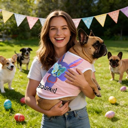 iChoue Pug Shirts for Dogs Cartoon Bunny Print Clothes Easter Outfits Costumes Rabbit Vests Cotton Tank Tops French Bulldog Puppy - Pink/Small - color: Print Bunny, size: Small ( 5 - 15 lbs )
