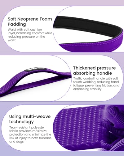 Hands Free Dog Leash, Multifunctional Crossbody Dog Leash, 5.9-9.5Ft Long Waist Belt with Car Seatbelt and Double-Sided Reflective Stitches for Medium and Large Dogs Walking, Jogging(Purple) - color: Purple, size: Large-5.9-9.5ft