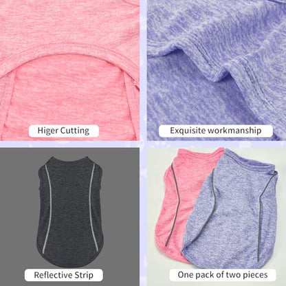 2 Pack Quick-Dry Dog Summer T-Shirt With Reflective Strips, Breathable Cooling Tank Top, Pet Sun Protection Clothes for Dogs Cats - Pink & Purple S - color: Pink & Purple, size: Small