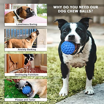 Squeaky Dog Balls, Indestructible Dog Toys for Aggressive Chewers Large/Medium Breed, Natural Rubber Interactive Chew Toys for Teeth Clean, Relieves Anxiety (Blue) - color: Blue