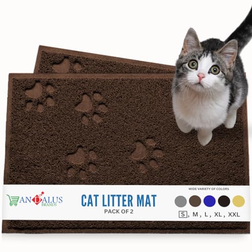 Andalus Small Cat Litter Mat, Pack of 2 - Waterproof, Non-Slip & Easy to Clean Cat Litter Box Mat for Extra Efficient Pet Litter-Trapping, Brown (15.75” X 11.75”) - color: Brown