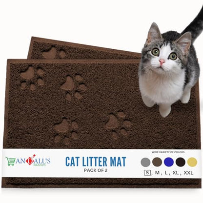 Andalus Small Cat Litter Mat, Pack of 2 - Waterproof, Non-Slip & Easy to Clean Cat Litter Box Mat for Extra Efficient Pet Litter-Trapping, Brown (15.75” X 11.75”) - color: Brown